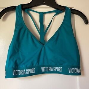 Victoria’s Secret Sport Teal Blue & White logo Band Strappy bralette, size s